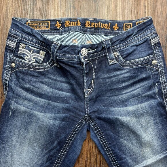 Rock Revival Maggie Boot Jeans Dark Wash Flap Pocket Women’s Size 28 - Picture 3 of 13